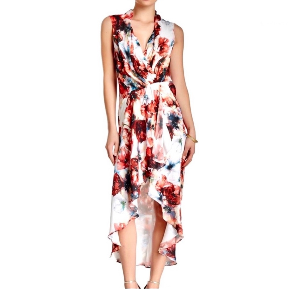 HAUTE HIPPIE FLORAL PRINT HIGH-LOW CHIFFON DRESS